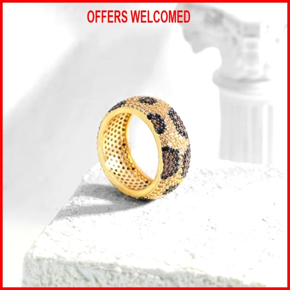 Gold Plated Leopard Statement Ring Size 7 Cubic Zirconia Stackable - Picture 6 of 6